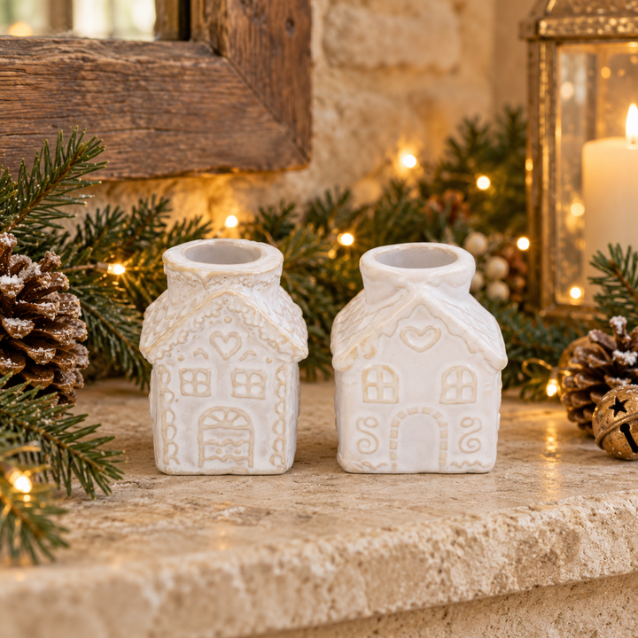 White Gingerbread Ceramic Candlestick 6cm