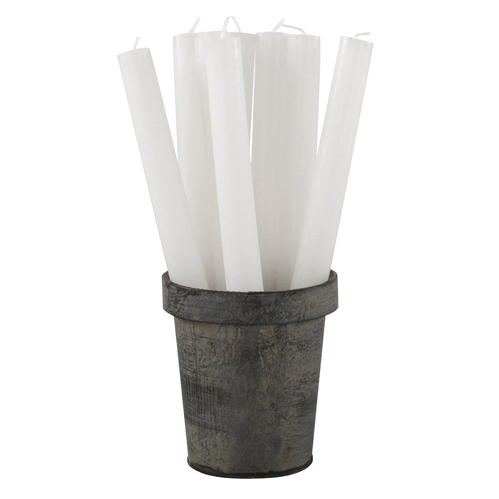 White rustic dinner candle from Grand Illusions by Cornucopia Home and Gift, shown in a classic design suitable for elegant table settings.
