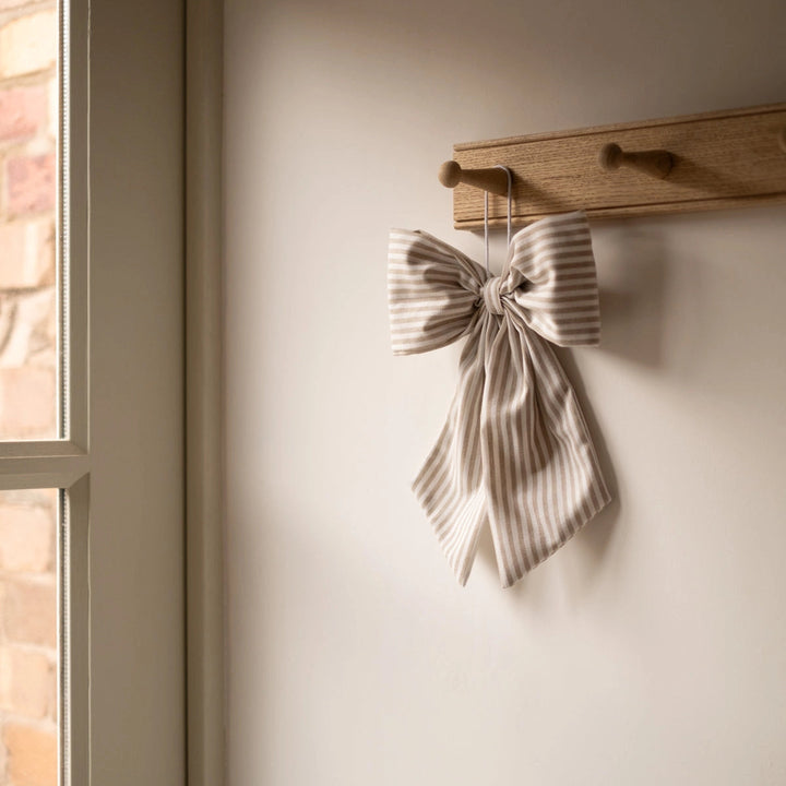 Beige and White Stripe Hanging Bow