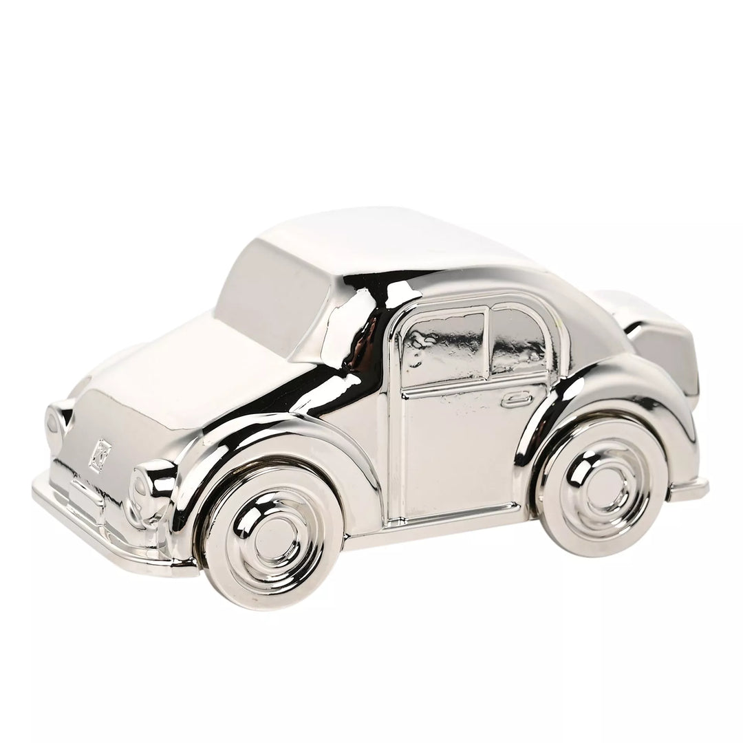 Silverplated Bambino Car Money Box by Widdop &amp; Co, featuring a detailed miniature car design for saving coins.