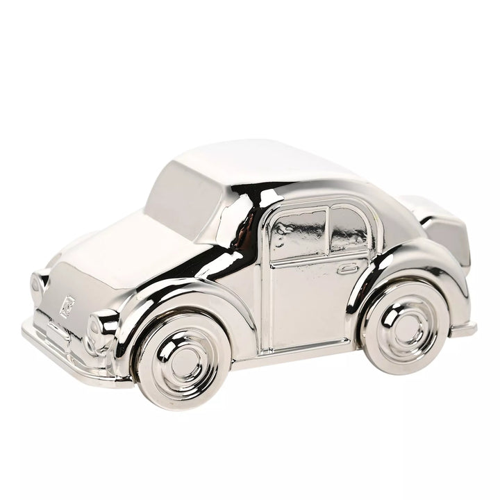 Silverplated Bambino Car Money Box by Widdop &amp; Co, featuring a detailed miniature car design for saving coins.