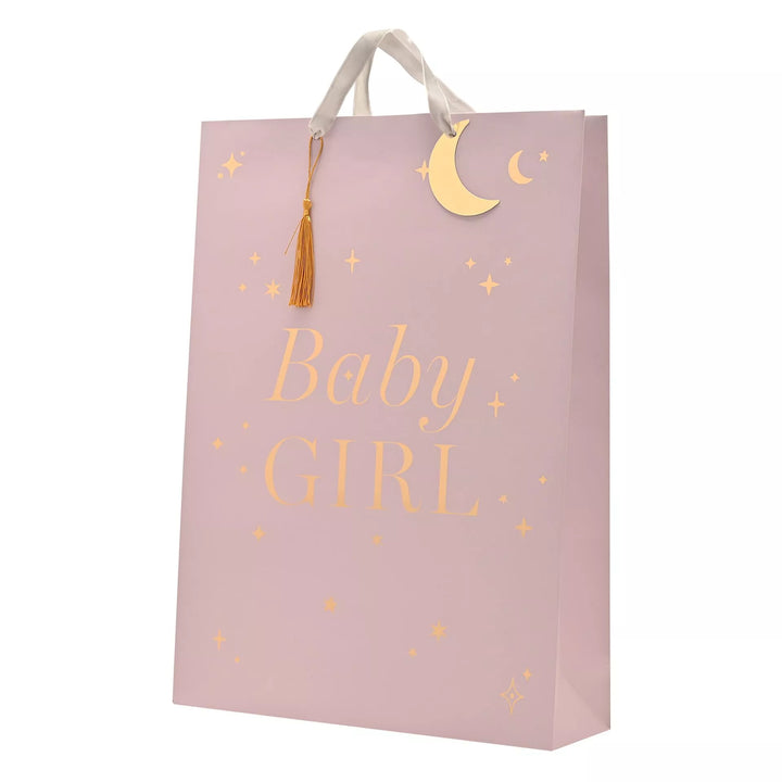 Widdop &amp; Co Bambino Baby Girl gift bag with pink and white design, perfect for baby shower or gift presentation by Cornucopia Home and Gift.