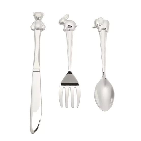 Silverplated 3-piece cutlery set from Widdop & Co by Cornucopia Home and Gift, featuring a fork, knife, and spoon.