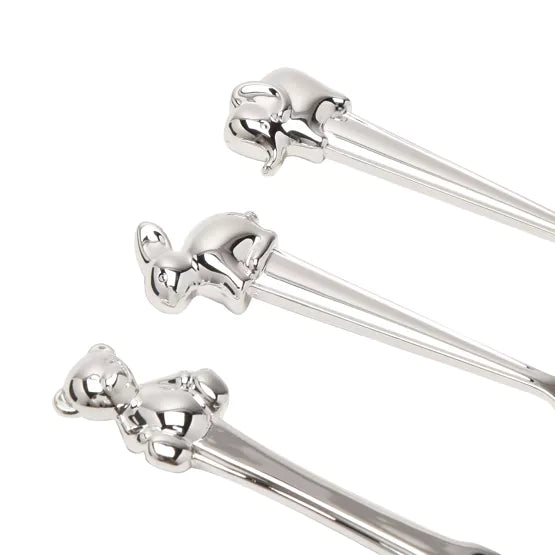 Silverplated Bambino 3-piece cutlery set by Widdop &amp; Co, featuring small forks and spoons on a white background.