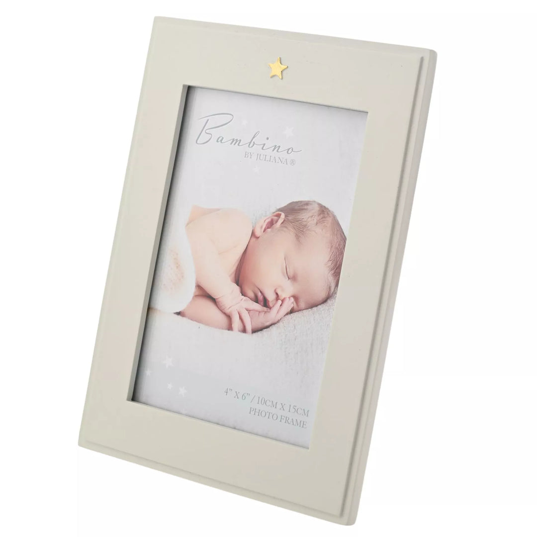 Widdop &amp; Co Bambino photo frame with star icon, holds 4x6 inch photo, in a charming design from Cornucopia Home and Gift.