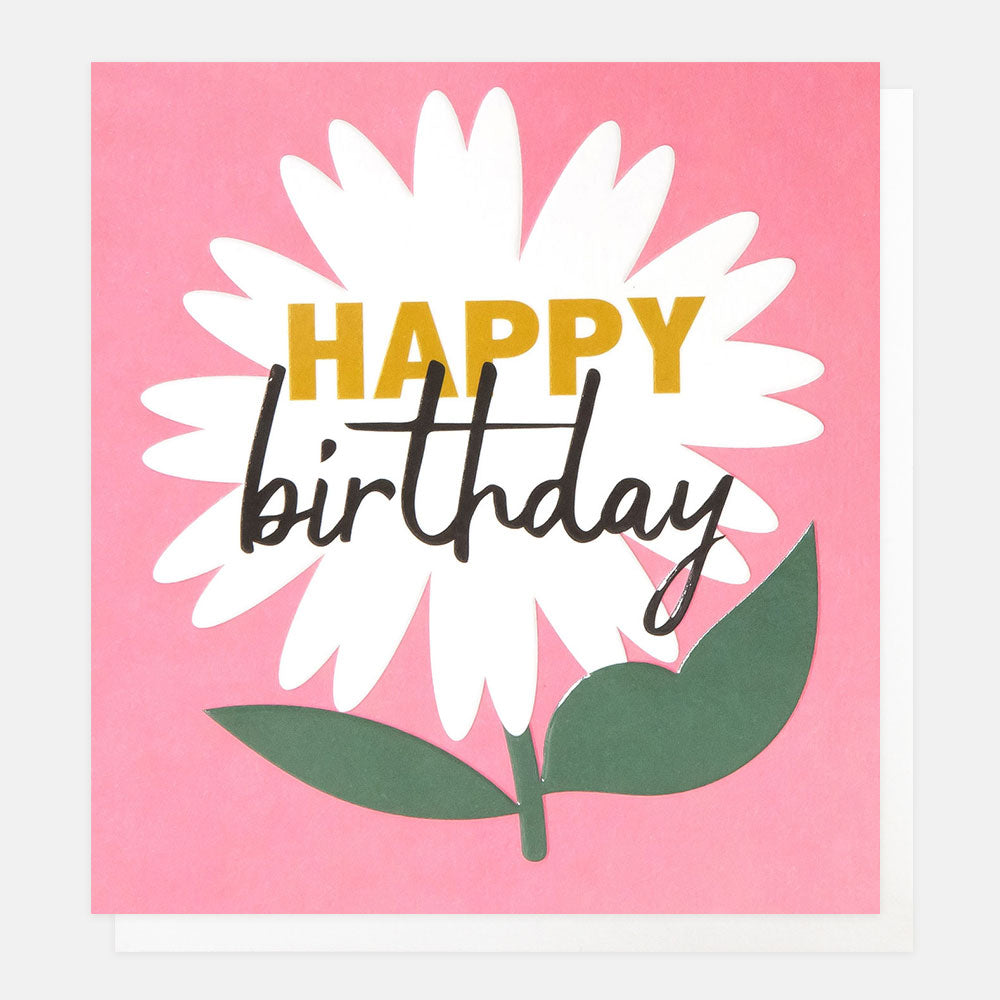 Happy Birthday White Daisy on Pink Card