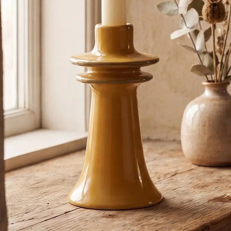 Mustard Stoneware Candlestick Holder