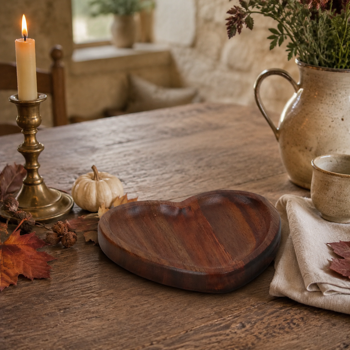 Small Acacia Wood Decorative Heart Dish