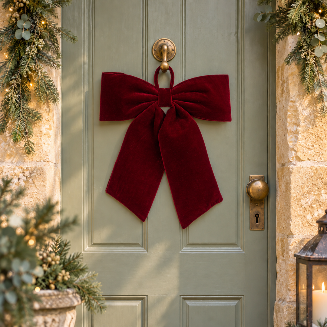 Red Velvet Hanging Bow – 38cm