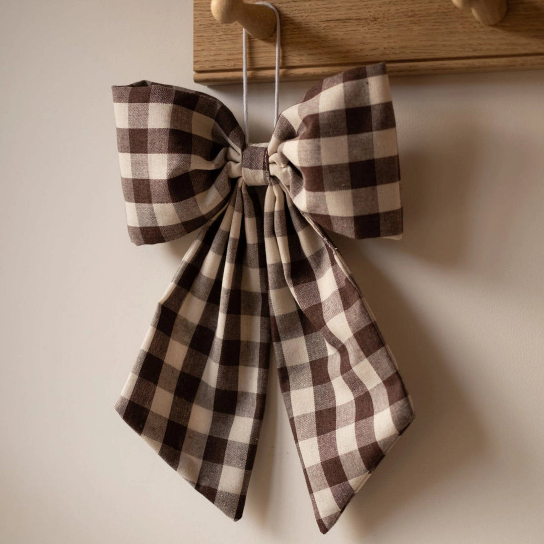Cream and Brown Gingham Hanging Bow