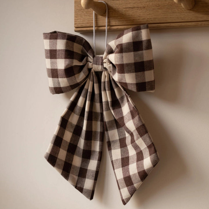 Cream and Brown Gingham Hanging Bow