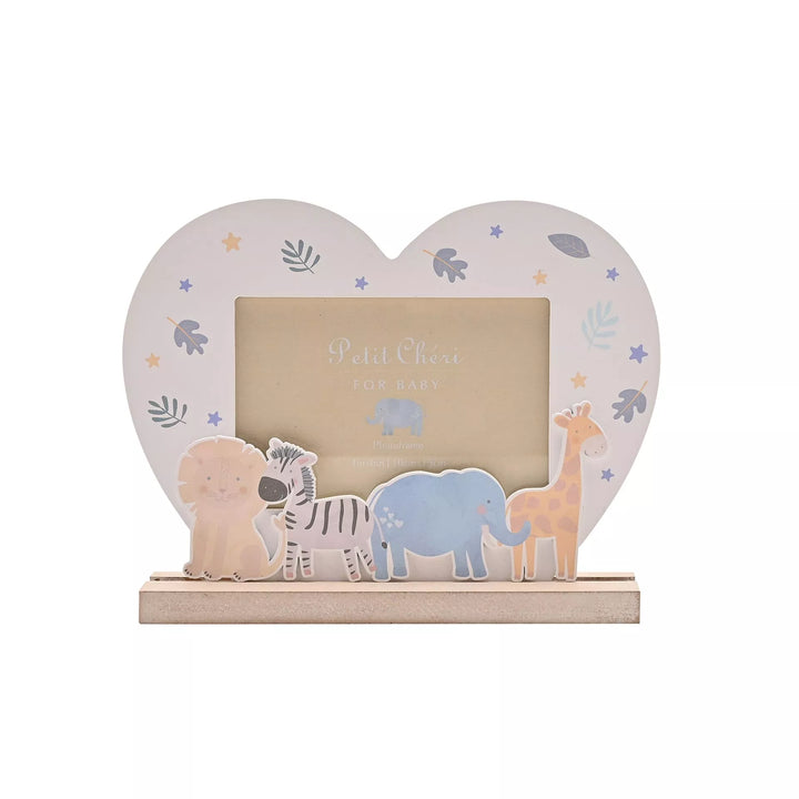 Widdop &amp; Co Petit Cheri Animals Heart photo frame, 6x4 inches, featuring charming animal illustrations from Cornucopia Home and Gift.