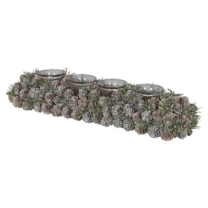 Frost Pinecone Candle Holder from Coach House Christmas by Cornucopia Home and Gift, featuring frosted pinecones for festive decor.