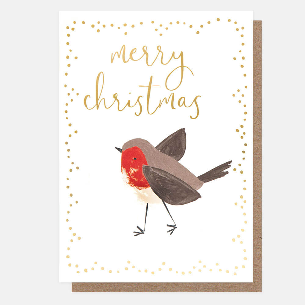 Robin Christmas Cards - Pack of 6, Gold Foil