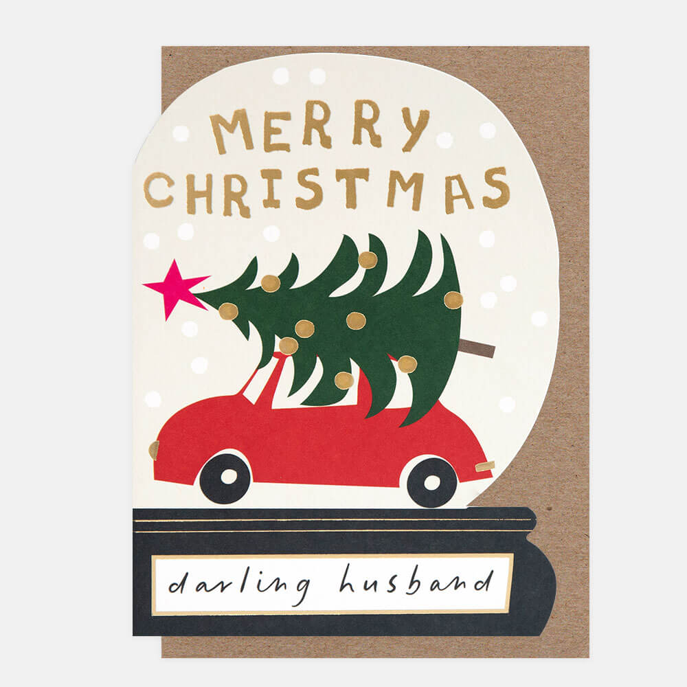 Merry Christmas Darling Husband Snow Globe Die-Cut Card