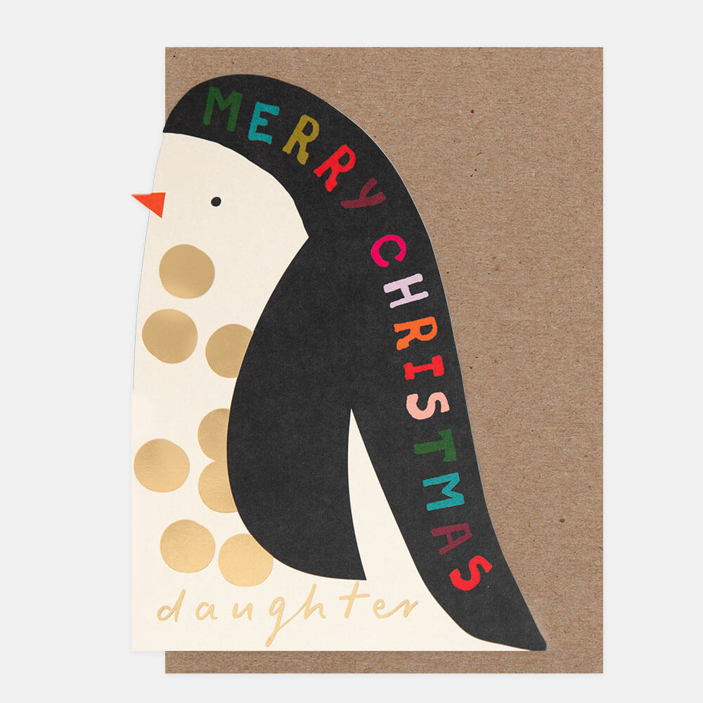 Merry Christmas Daughter Penguin Die-Cut Card