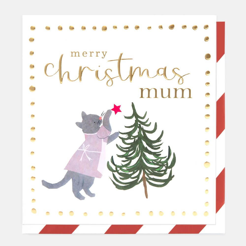 Merry Christmas Mum Cat Decorating Tree Card