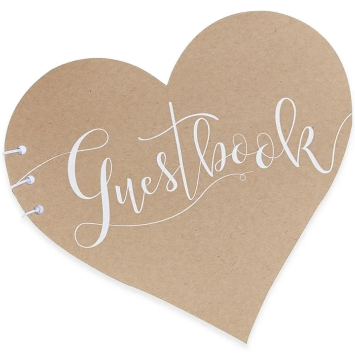Heart-shaped Ginger Ray guestbook with Kraft paper cover and cut-out design, ideal for wedding or special event guest signatures.