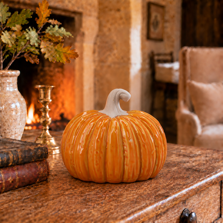 Orange Porcelain Semi-3D Pumpkin Ornament