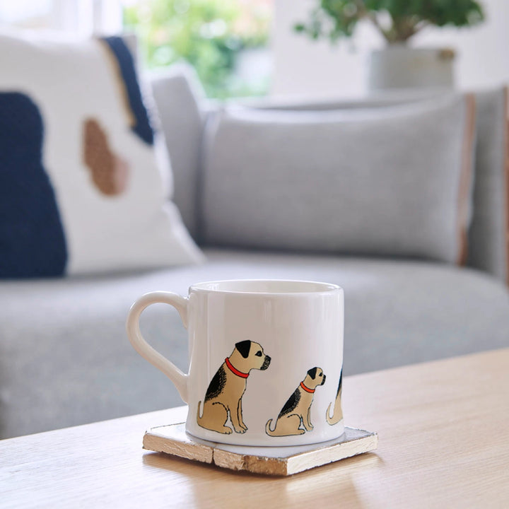 Border Terrier dog mug featuring a sweet William design, crafted by Cornucopia Home and Gift, with a detailed dog illustration.