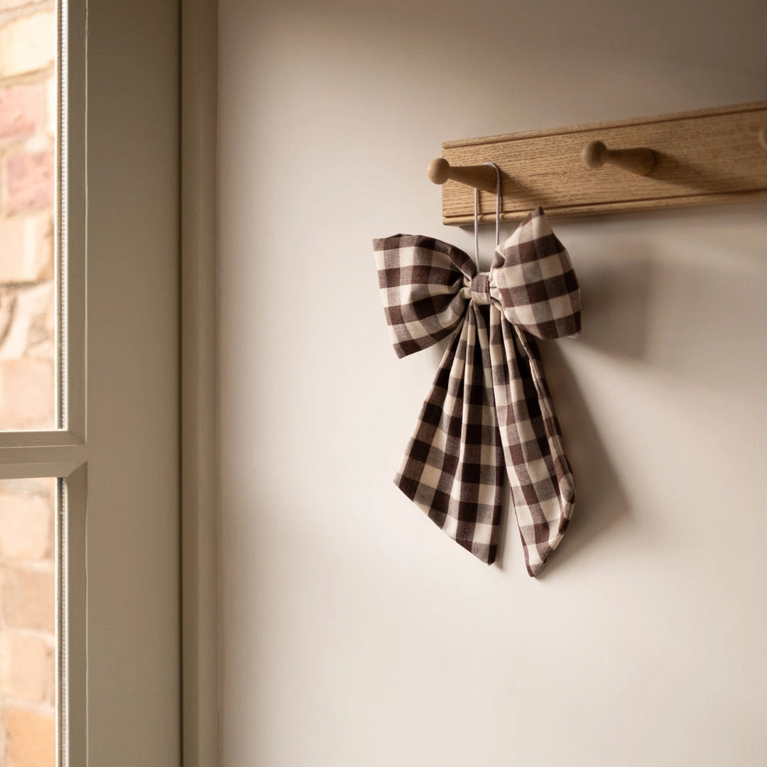 Cream and Brown Gingham Hanging Bow