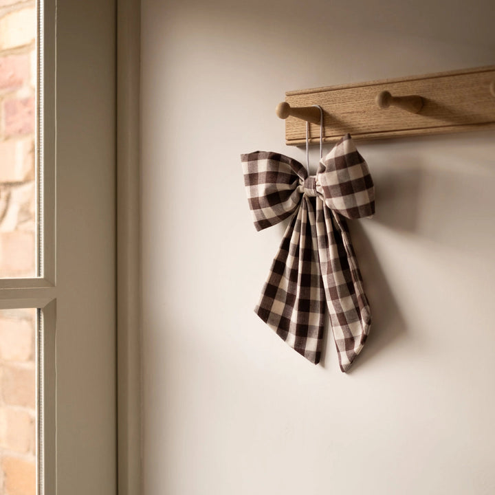 Cream and Brown Gingham Hanging Bow