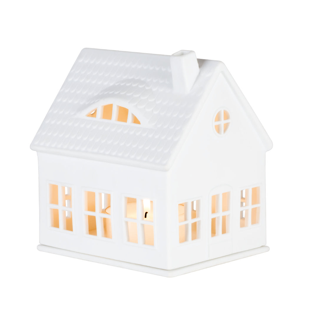 Cornucopia Home and Gift Räder Dormer Tea Light House, decorative ceramic lantern with detailed roof and window designs.