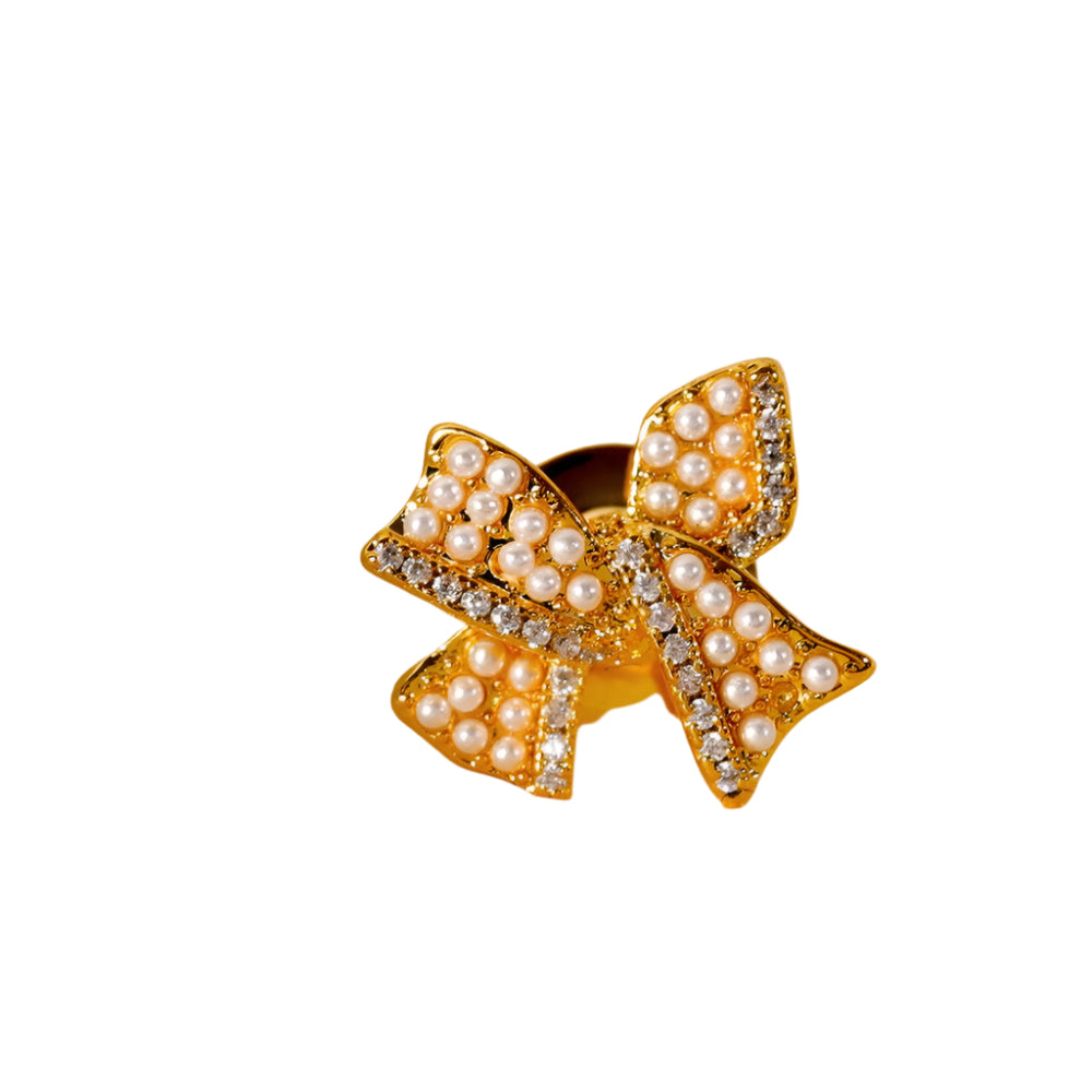 White leaf gold mini bow pin brooch with a delicate bow design, ideal for fashion accessories or decorative wear.
