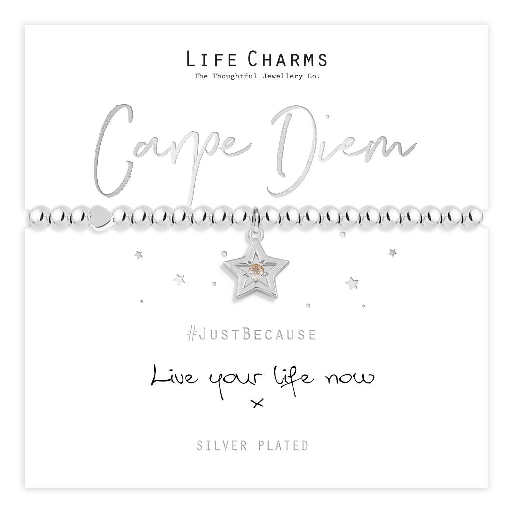 Carpe Diem Silver-Plated Crystal Star Charm Bracelet
