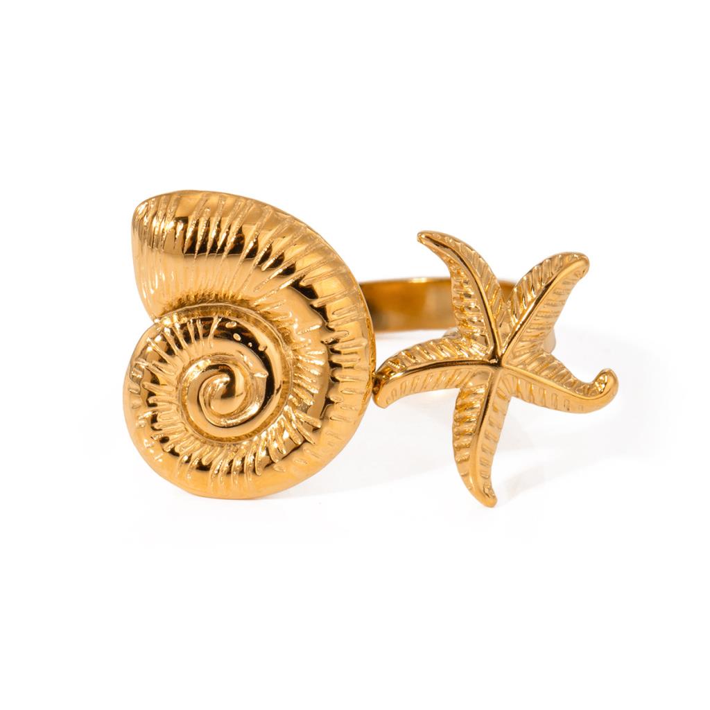 Gold Shell &amp; Starfish Ring
