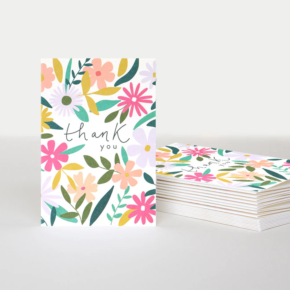 Set of Caroline Gardner floral thank you cards featuring colorful botanical designs, perfect for expressing gratitude.