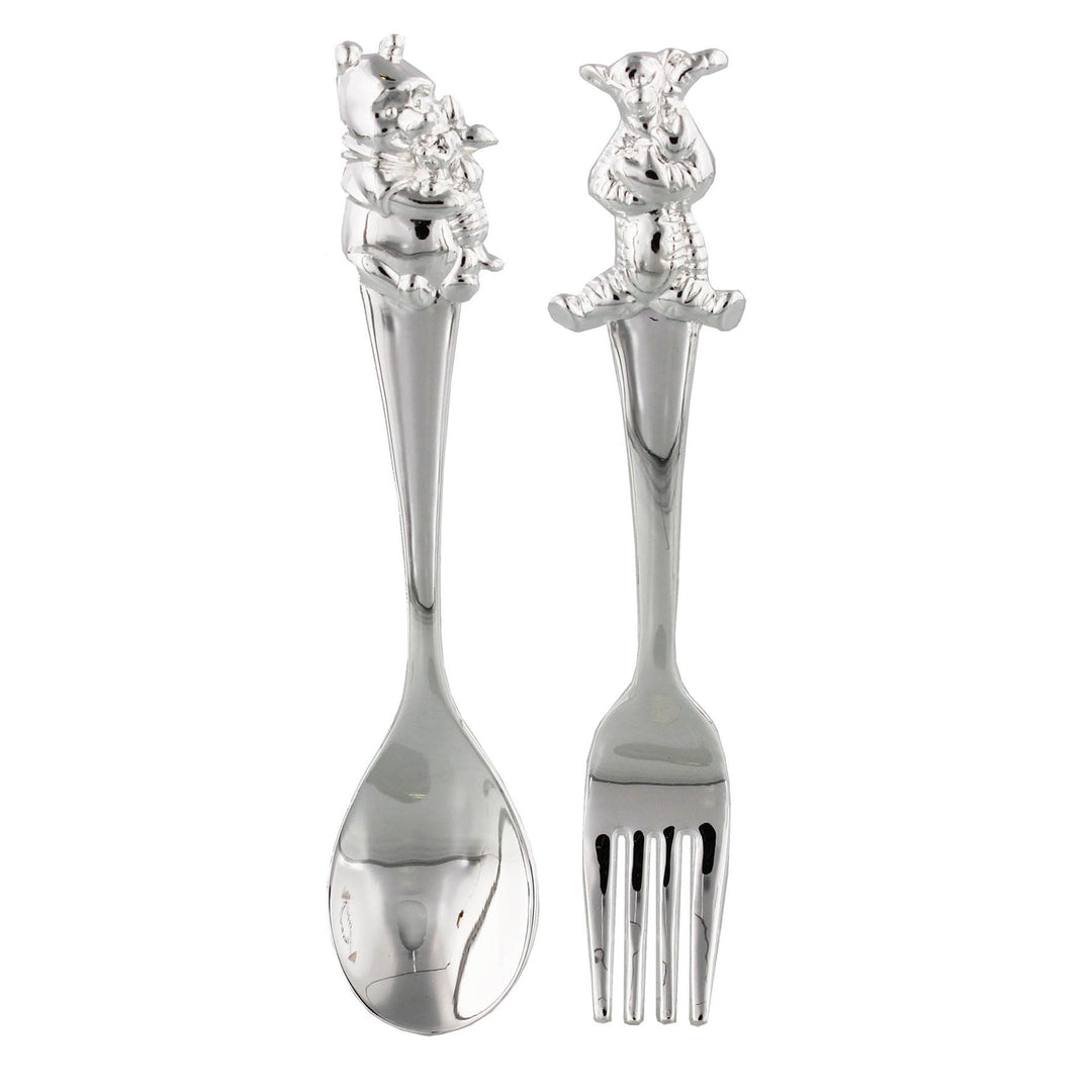 Disney Winnie the Pooh fork and spoon set by Cornucopia Home and Gift, featuring colorful Winnie the Pooh character designs.