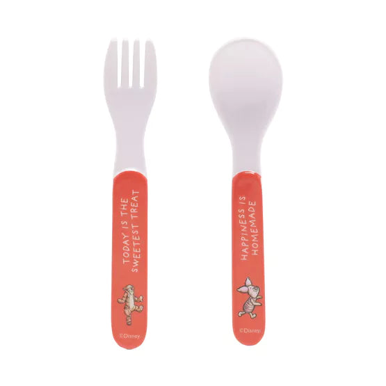 Disney Winnie the Pooh melamine 4-piece dinner set by Cornucopia Home featuring colorful Pooh and friends on plates and cups.