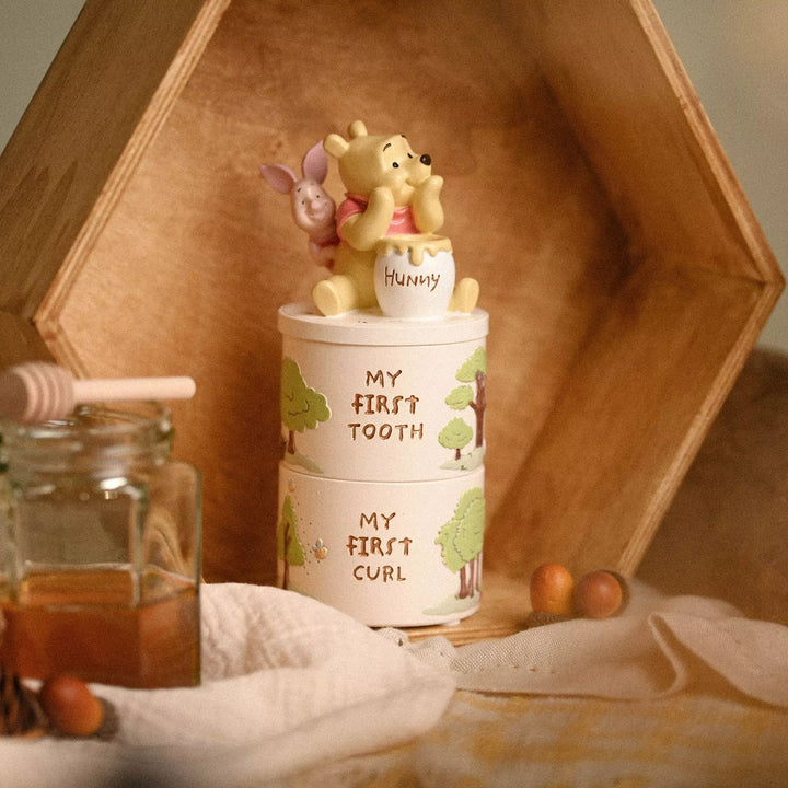 Winnie the Pooh tooth and curl trinket box by Widdop &amp; Co, featuring a charming Pooh design for keepsakes and jewelry storage.