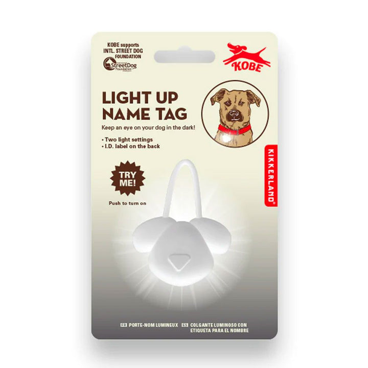Kikkerland light-up name tag illuminated with colorful LED lights, designed by Cornucopia Home and Gift.