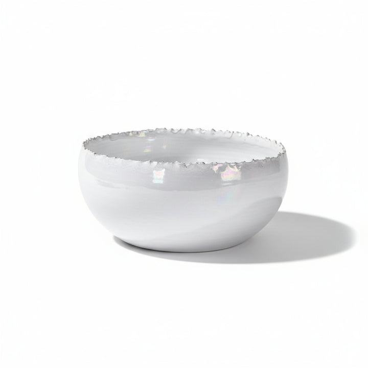 Distressed Edge White Ceramic Bowl