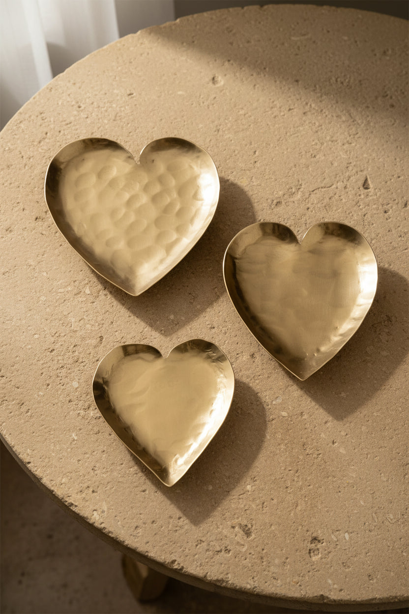 Brass Heart Shaped Tray - Set of Three
