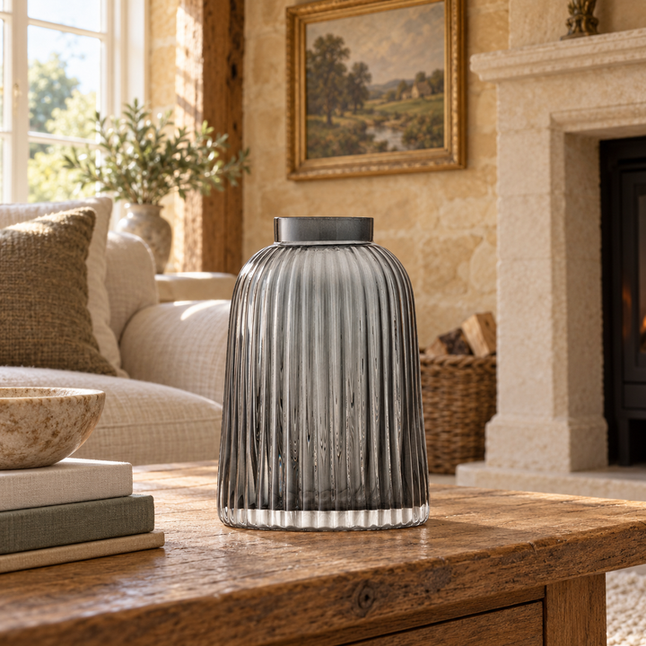 Grey Pleat Vase - 20cm