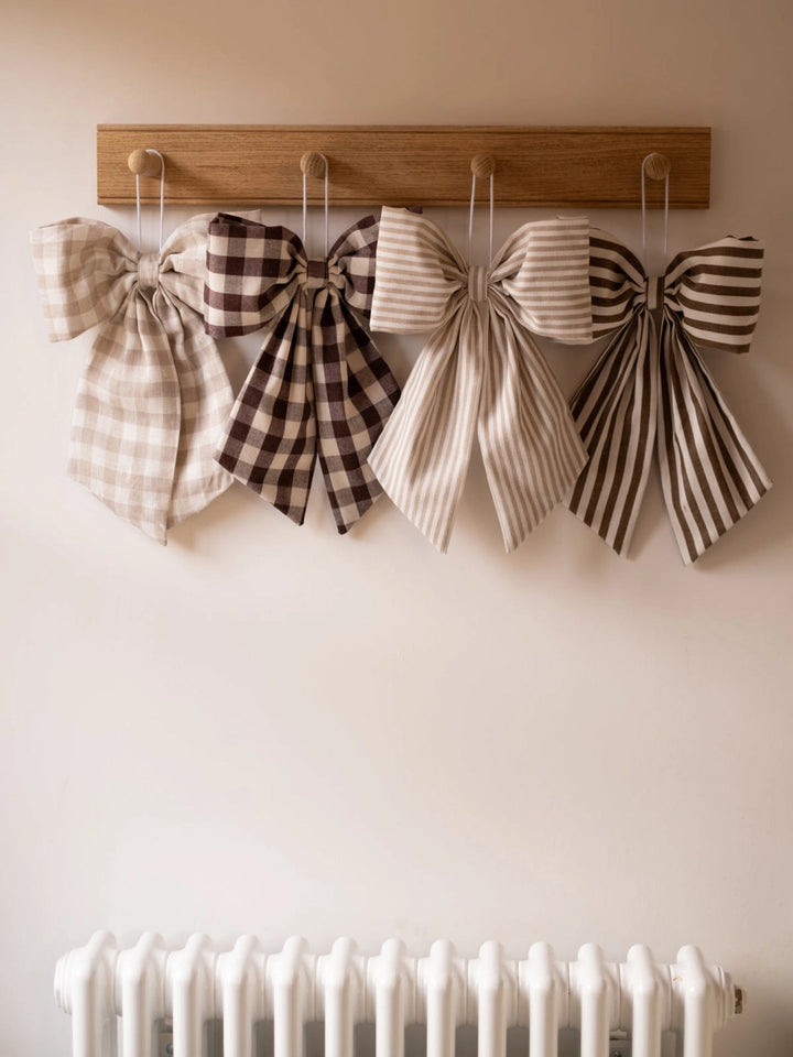 Cream and Brown Gingham Hanging Bow