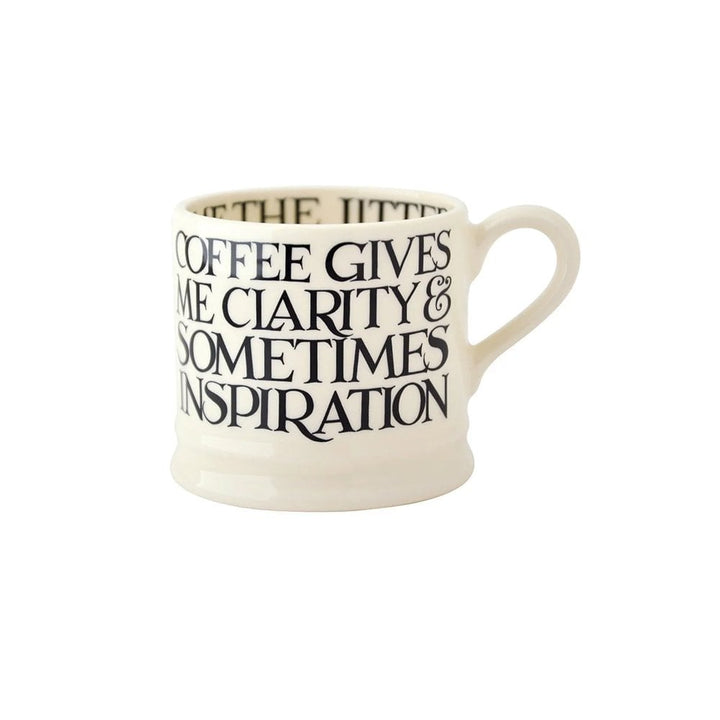 Emma Bridgewater Black Toast small mug with all-over writing pattern, featuring black toast design on white ceramic.