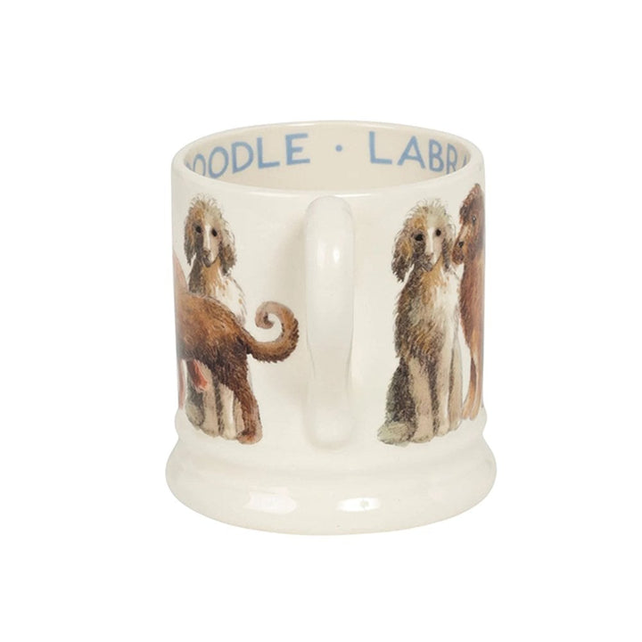 Emma Bridgewater Labradoodle half-pint mug featuring playful dog illustration, perfect for coffee or tea.