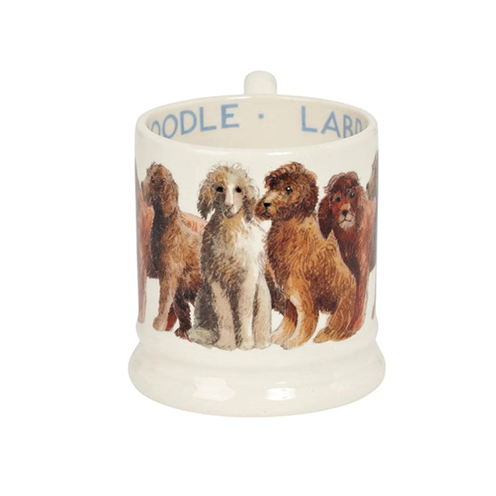 Emma Bridgewater Labradoodle half-pint mug with dog illustration, featuring a charming design on a ceramic coffee mug.