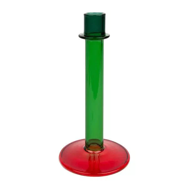 Red and green 19cm candle holder by Cornucopia Home and Gift from Talking Tables, designed for festive table decor.