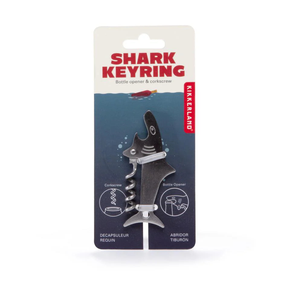 Kikkerland Shark keyring with detailed shark design, attached to a keyring, made by Cornucopia Home and Gift.