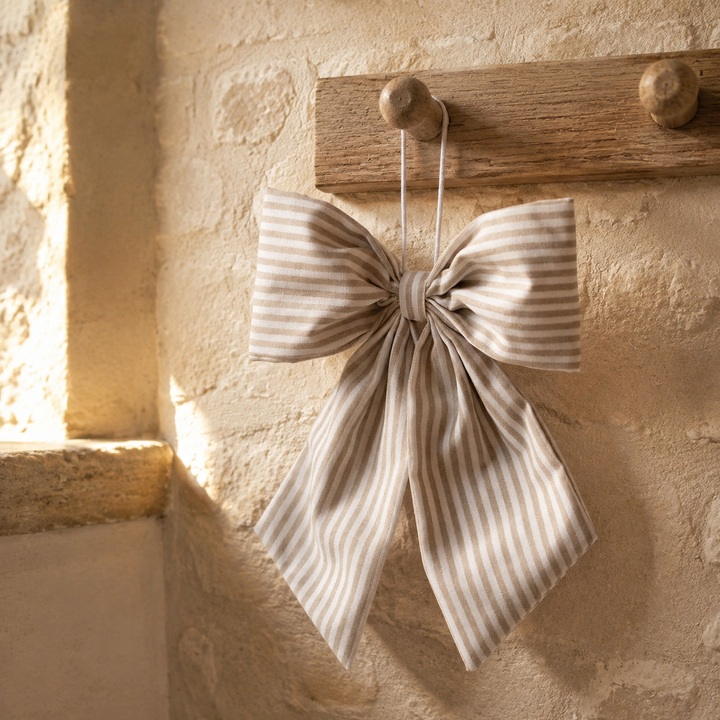 Beige and White Stripe Hanging Bow