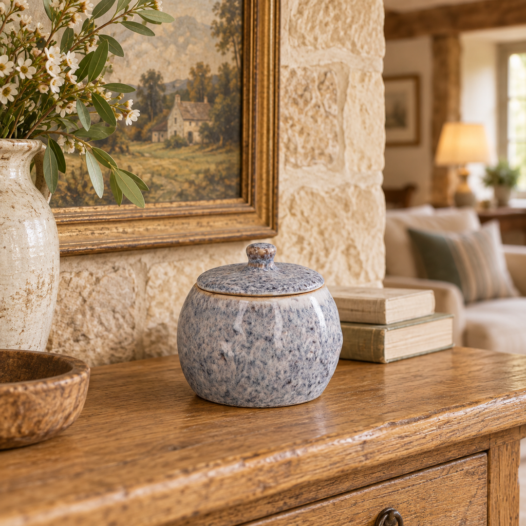 Blue Speckled Stoneware Lidded Pot - Small