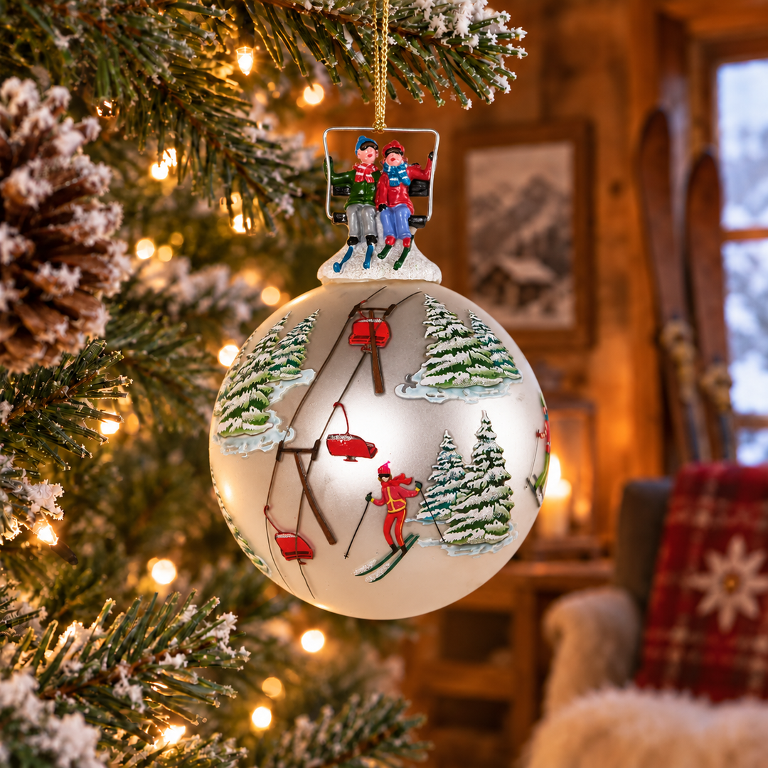 Pearl Skiing Scene Bauble