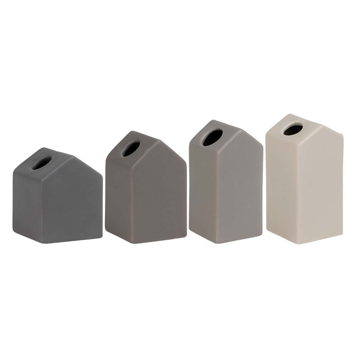 Set of four Radër garden houses by Cornucopia Home and Gift, small decorative miniature houses for outdoor or indoor display