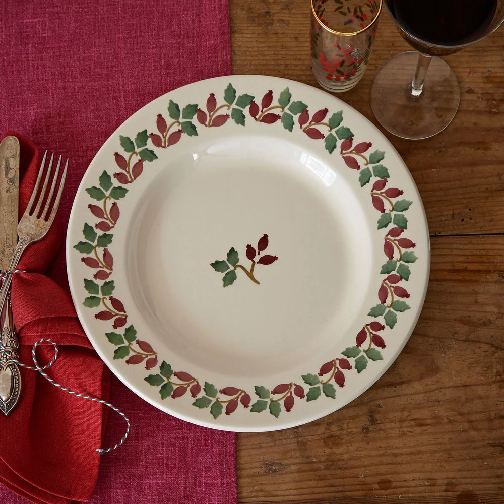 Emma Bridgewater Folk Rosehip 6½ inch festive Christmas plate with floral rosehip design and decorative holiday pattern
