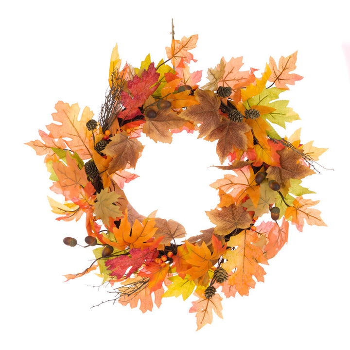 Autumn Maple Acorn Wreath from Floralsilk featuring fall maple leaves and acorns, ideal for seasonal Halloween decor.